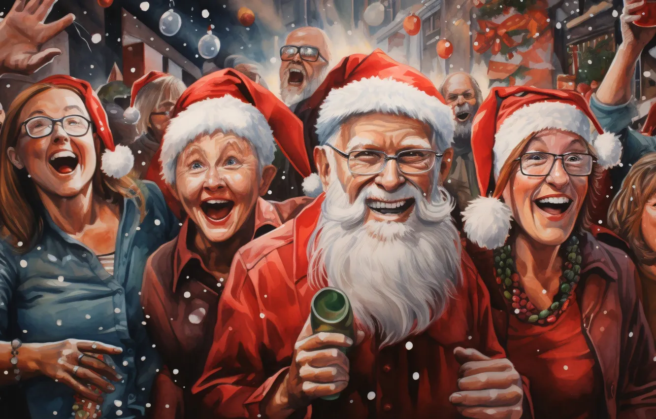 Photo wallpaper joy, smile, people, new year, grandma, Christmas, grandpa, digital art