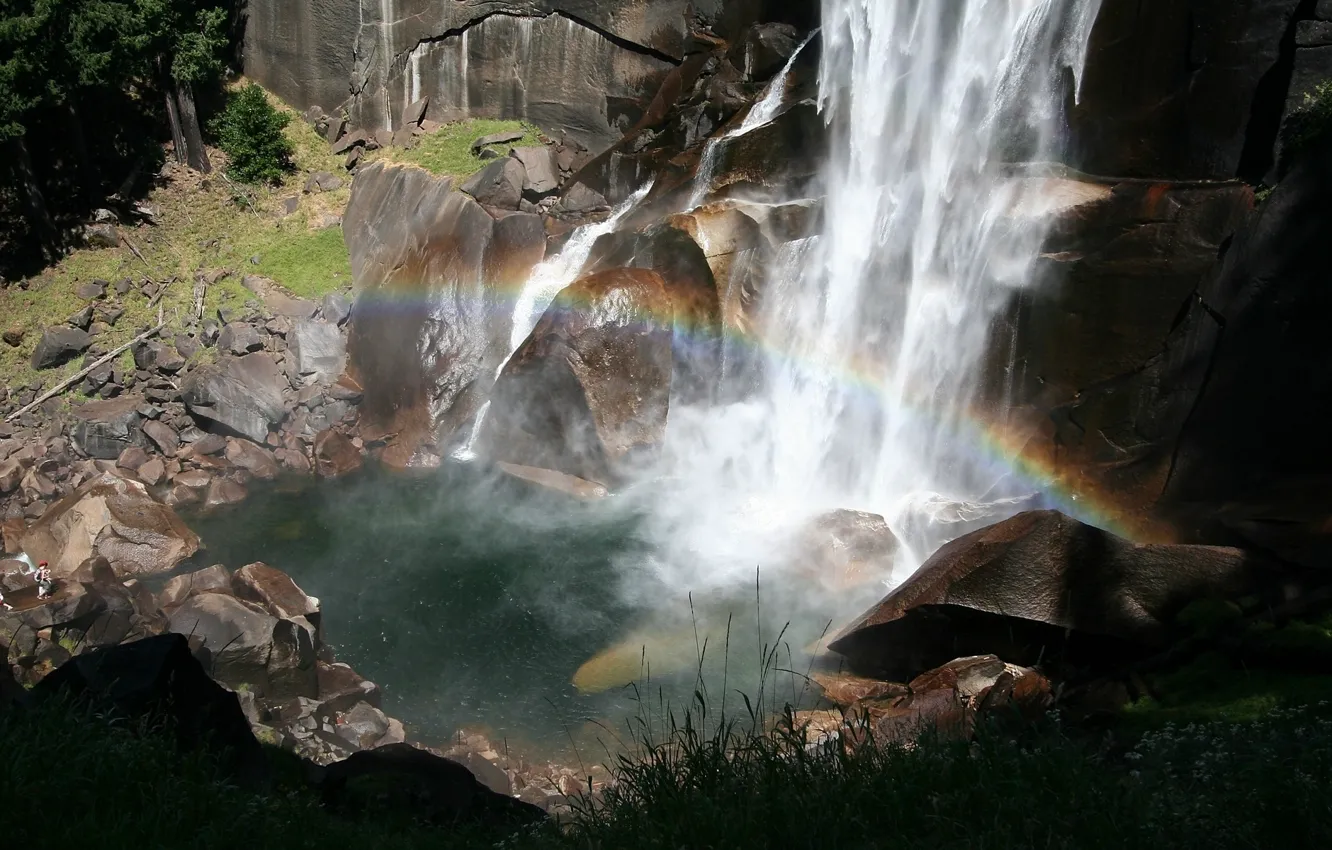 Photo wallpaper rocks, power, waterfall, rainbow, the rift, captures