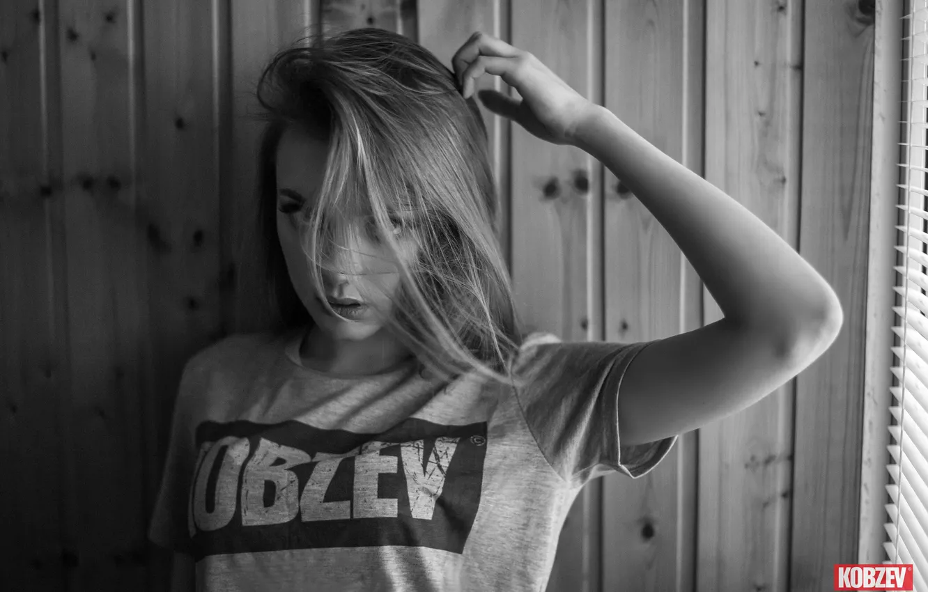 Photo wallpaper look, pose, wall, model, hand, portrait, makeup, Mike