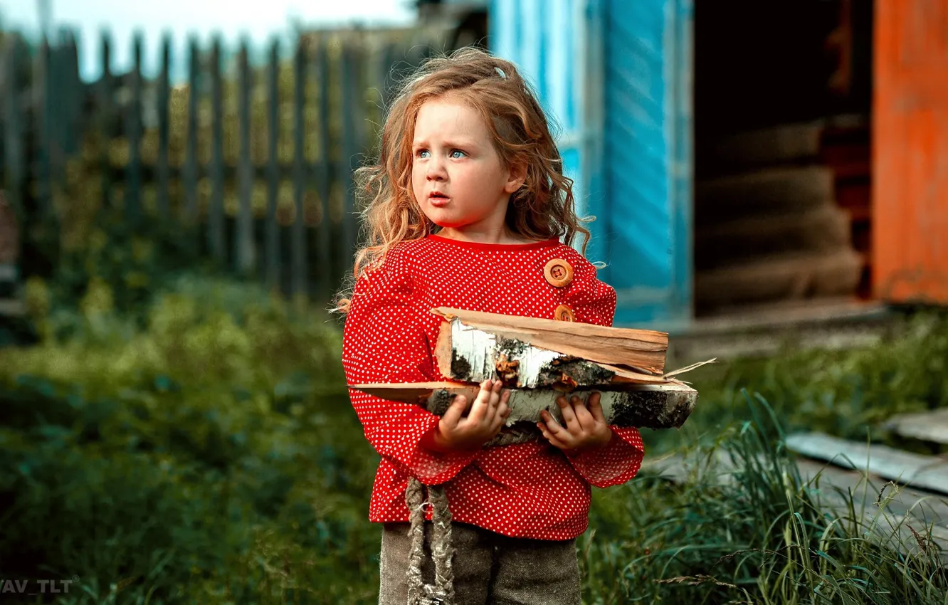 Photo wallpaper girl, wood, bokeh