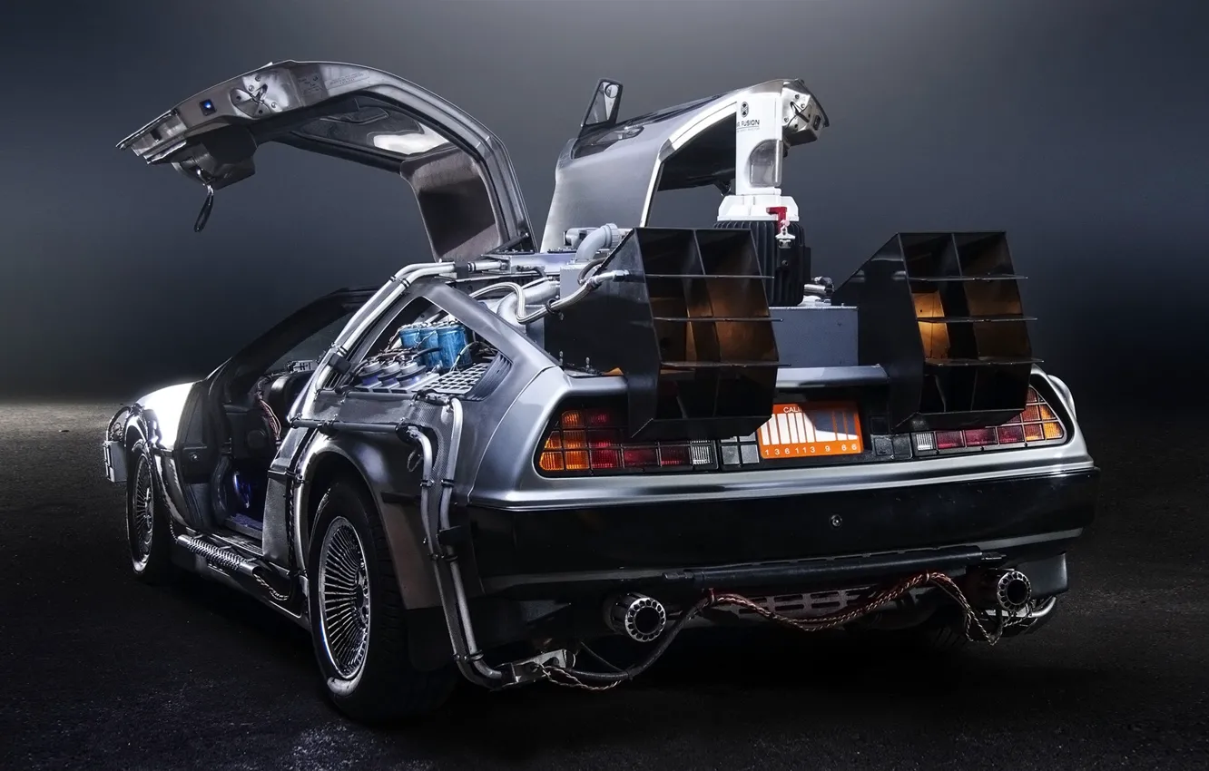 Photo wallpaper background, door, Back to the future, The DeLorean, rear view, DeLorean, DMC-12, exhaust