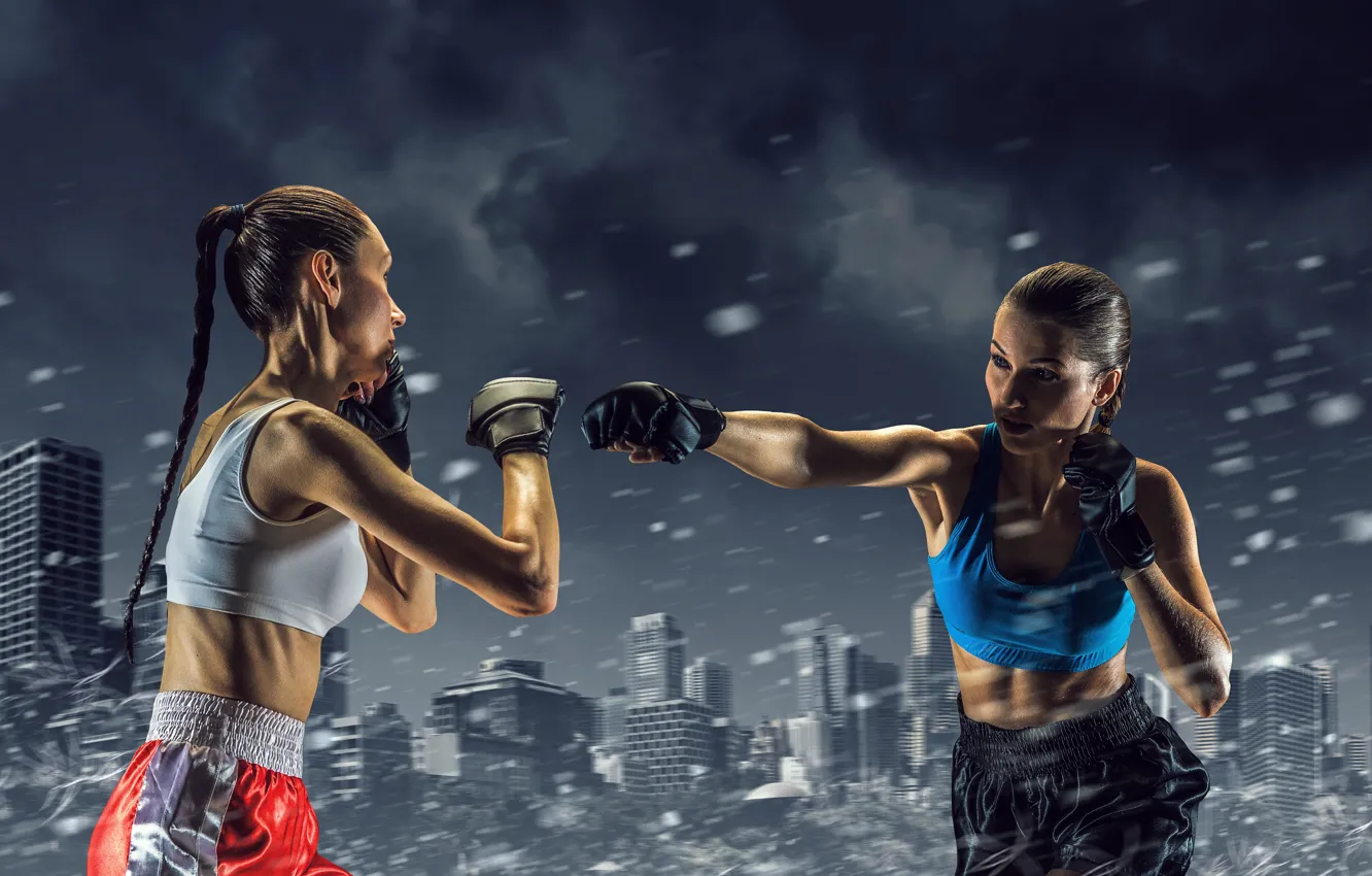 Photo wallpaper snow, the city, rendering, background, girls, sport, shorts, Boxing