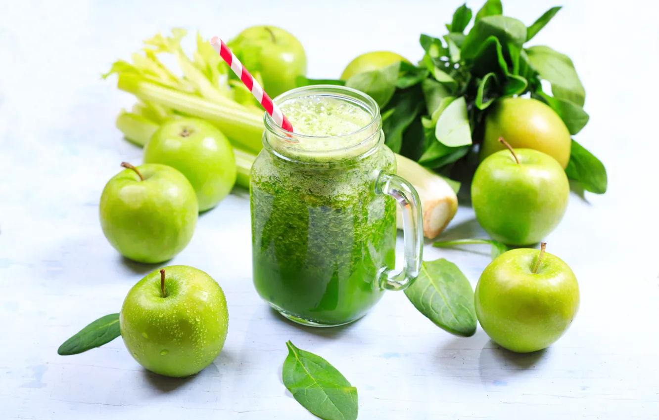 Photo wallpaper apple, juice, mug, drink, fresh, fresh, drink, celery