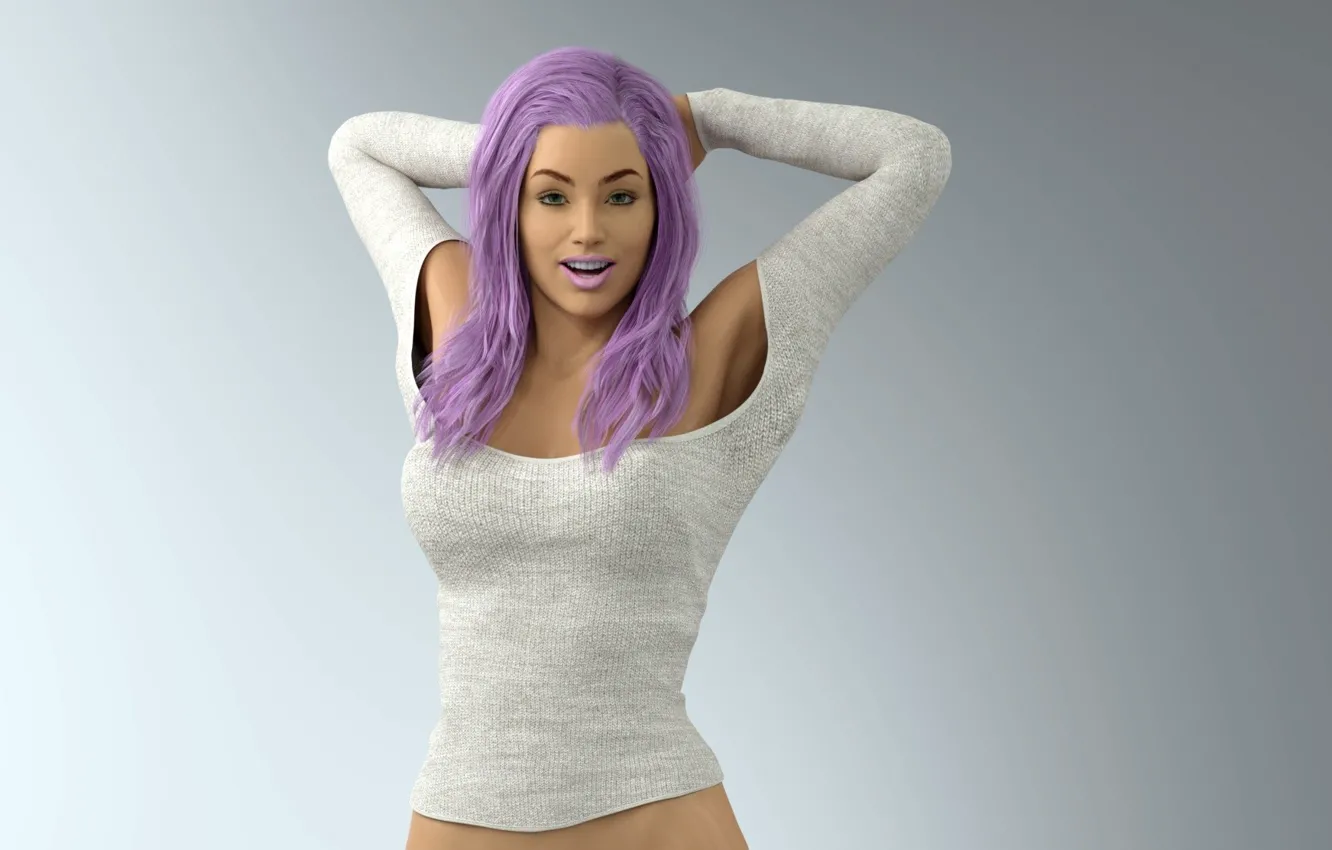 Photo wallpaper girl, pose, background, purple hair