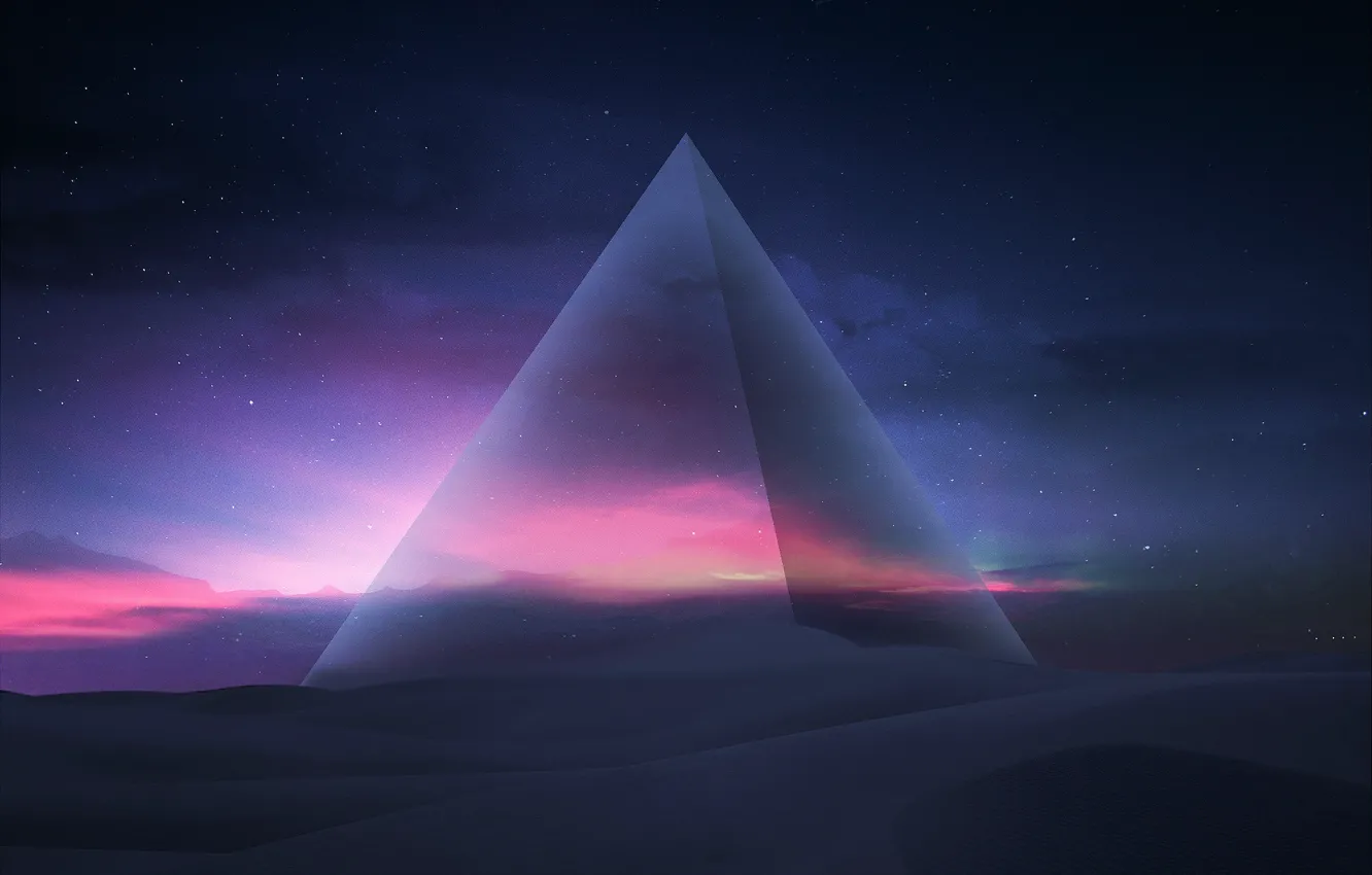 Photo wallpaper The sky, Sand, Pyramid, Fantasy, Art, Night, Fiction, Dunes