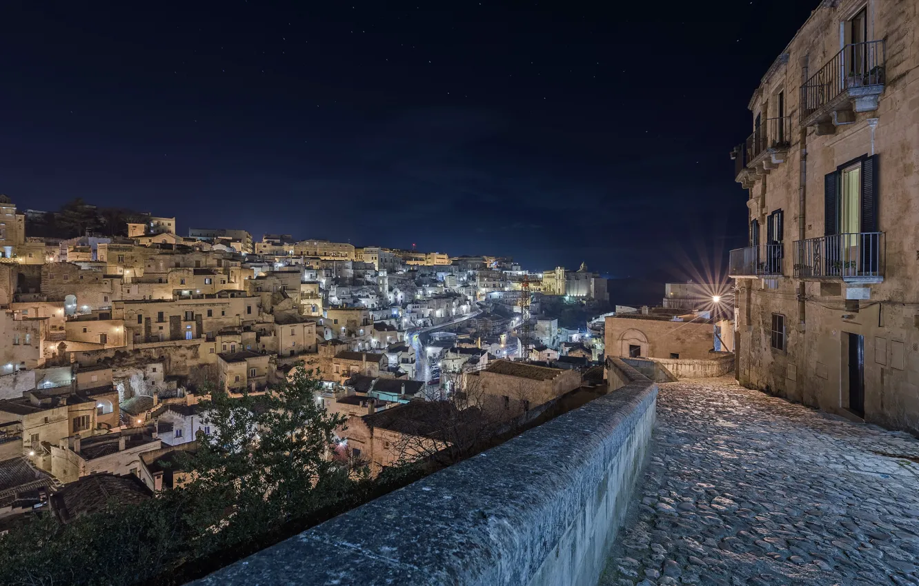 Photo wallpaper Italy, cityscape, longexposure, Matera, nightscape, Basilicata