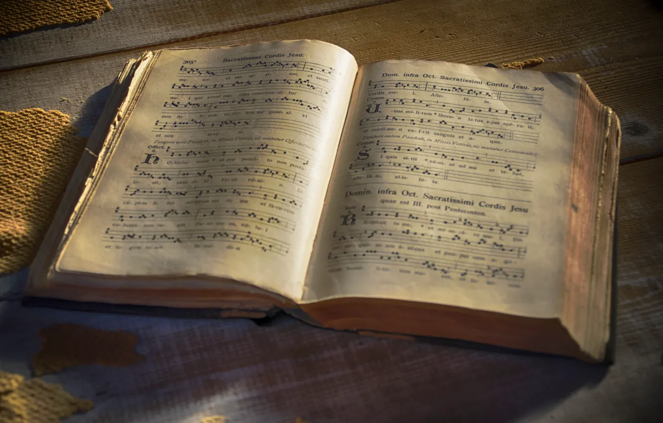 Photo wallpaper notes, book, latin liturgian hymns