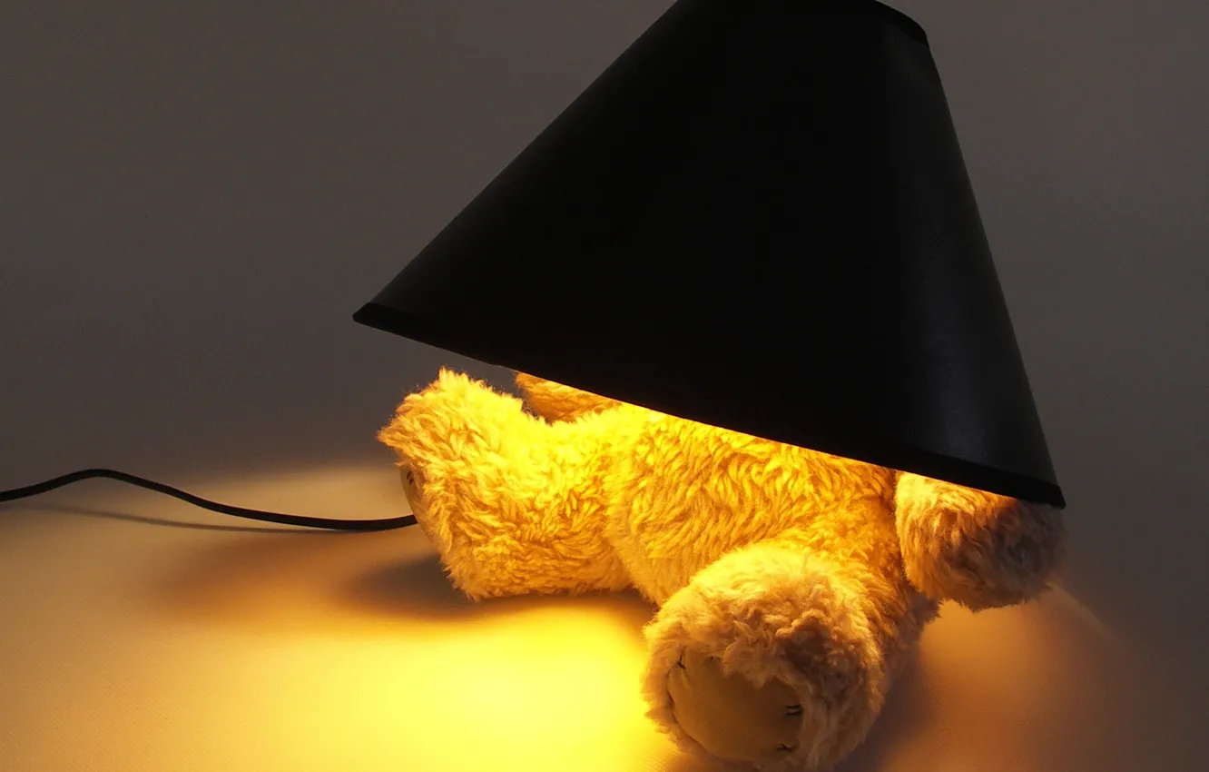 Photo wallpaper creative, lamp, light bulb, Teddy bear, original, teddy bear, lampshade