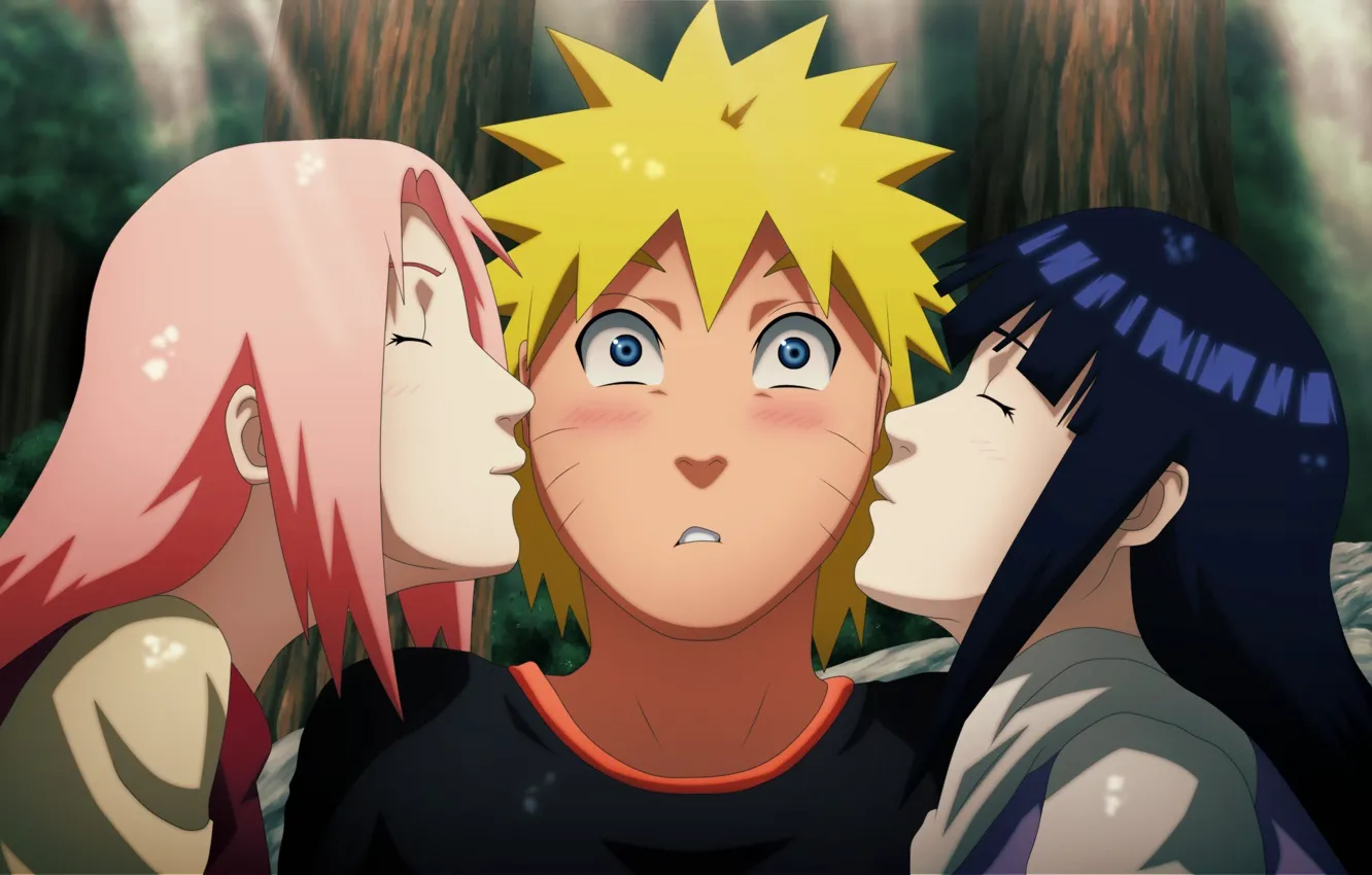 Photo wallpaper love, game, Naruto, Sakura, anime, kiss, ninja, asian