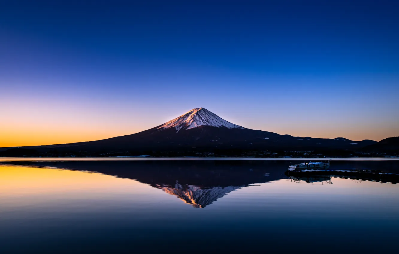 Photo wallpaper clear sky, sky, landscape, nature, water, mountains, lake, dawn