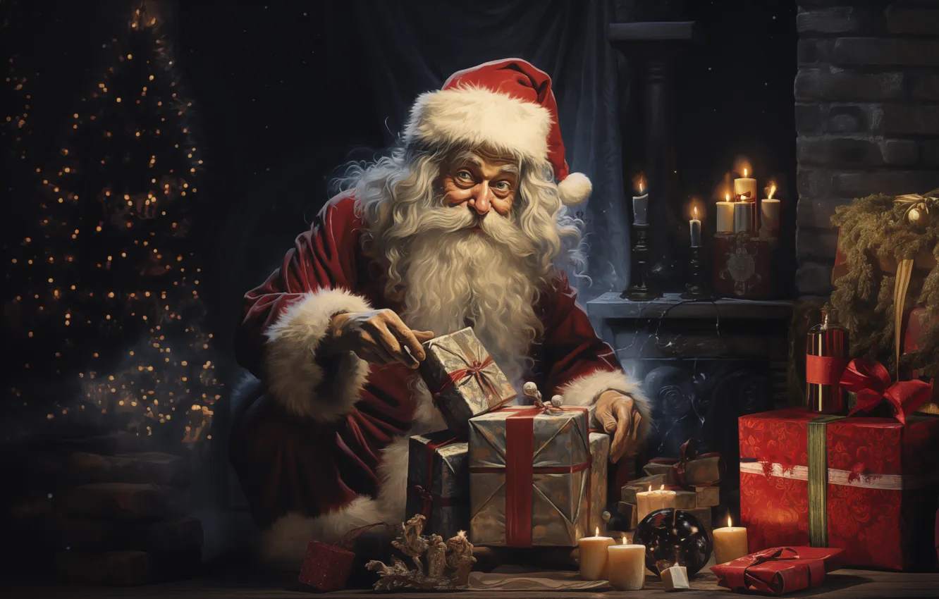 Photo wallpaper gift, tree, new year, Santa Claus, from digmynovaart