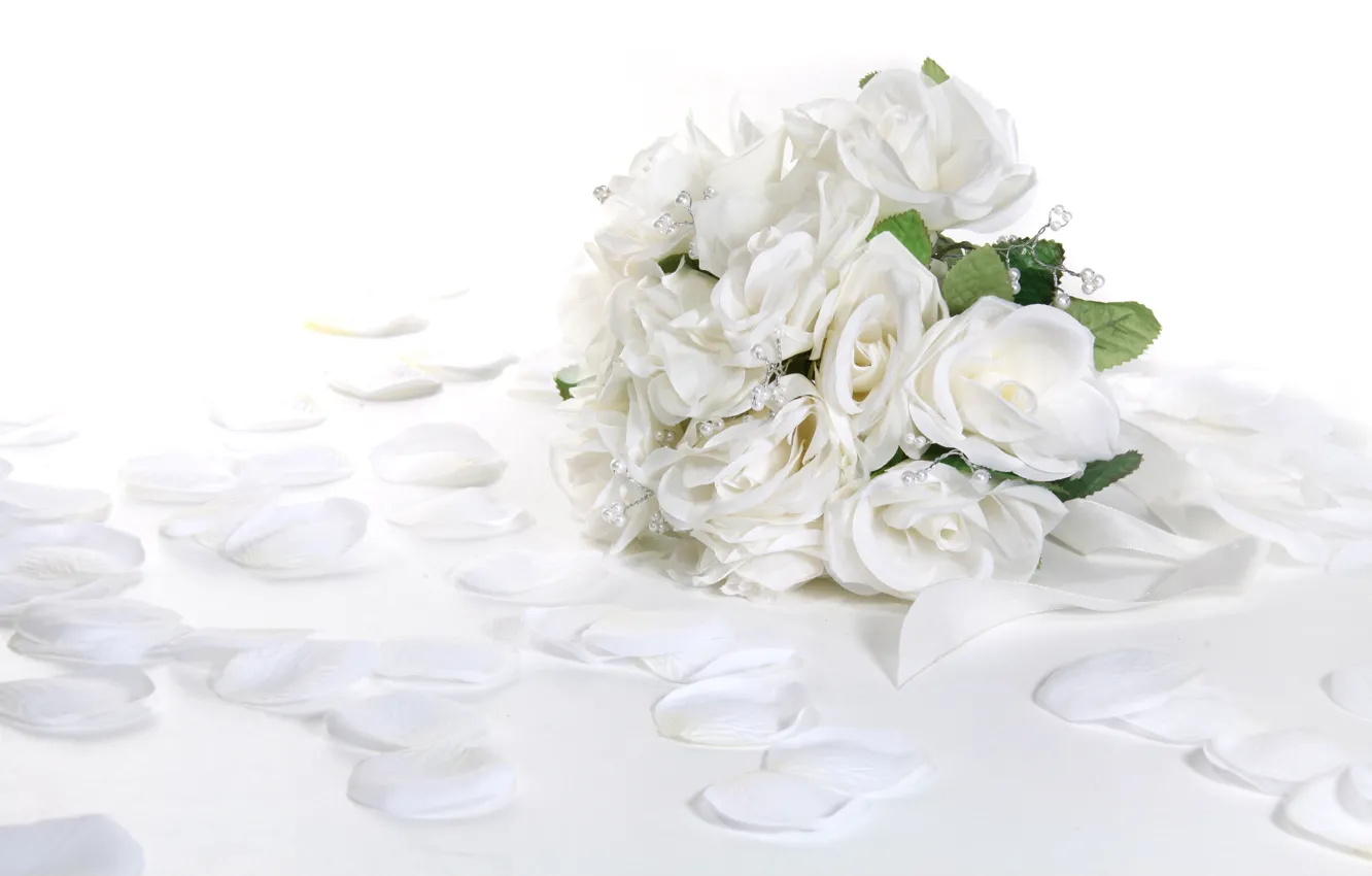 Photo wallpaper Rose, White, Bouquet, Petals
