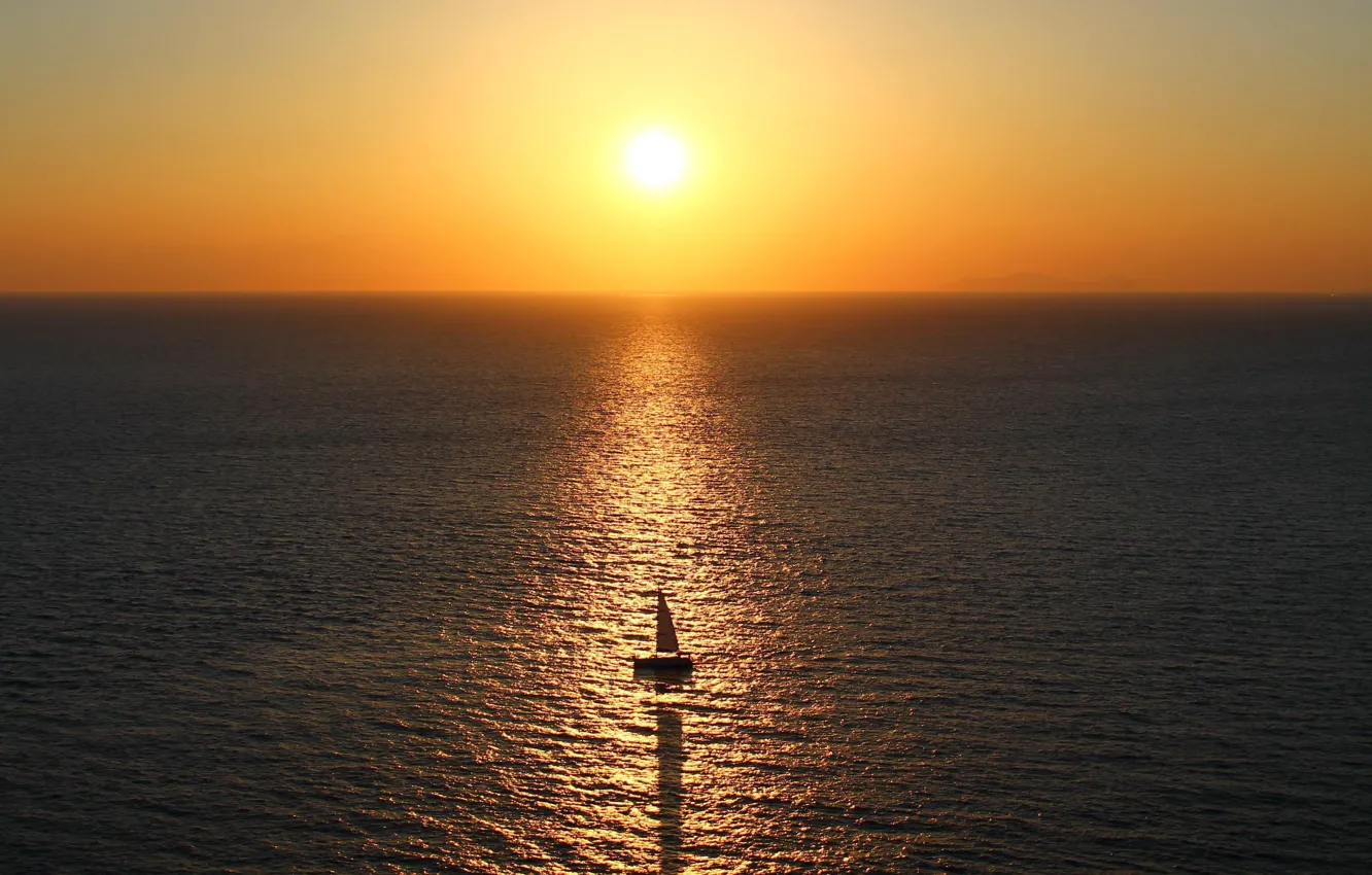 Photo wallpaper sea, sun, ship, reflection, horizon, sail