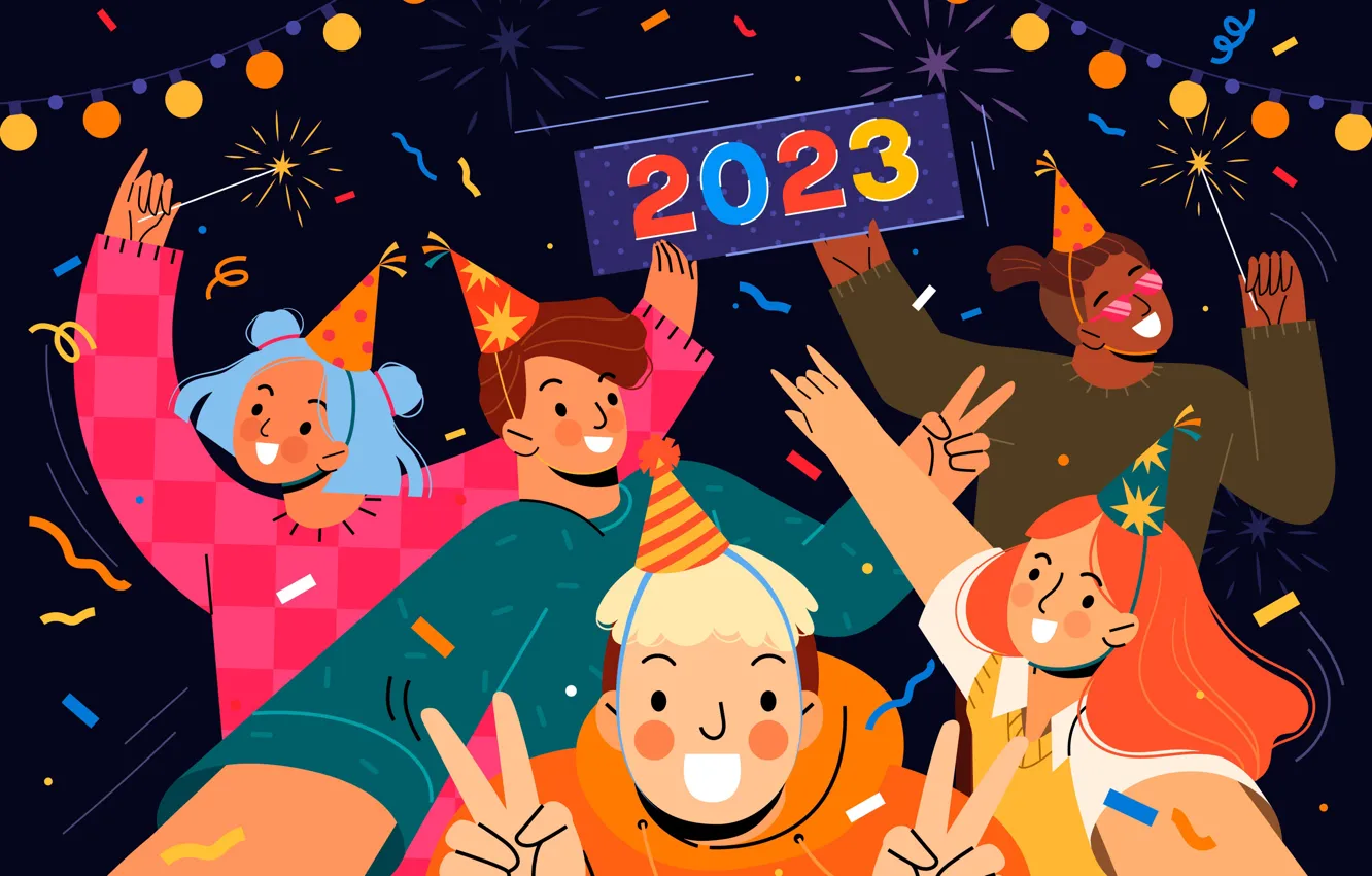 Photo wallpaper girl, balls, joy, night, face, lights, pose, smile