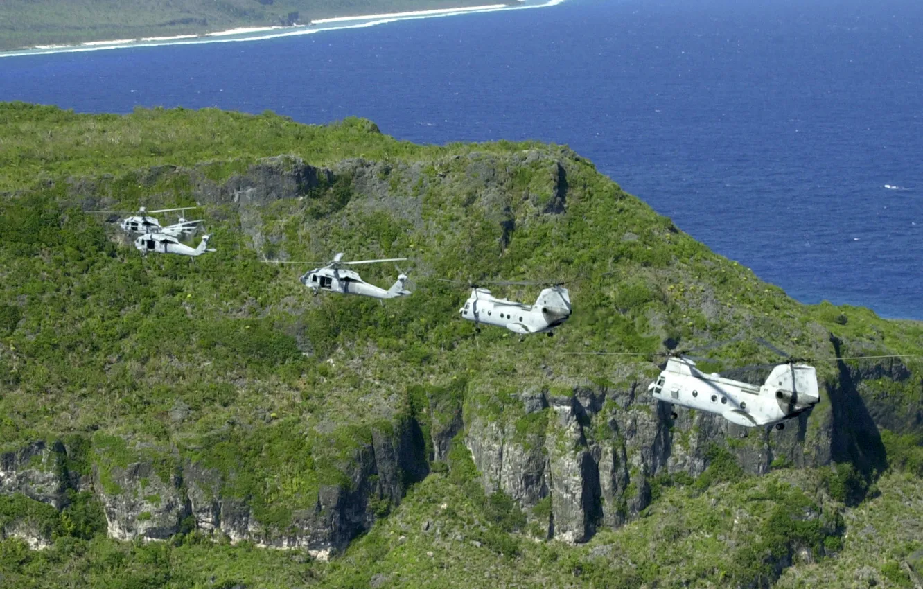 Photo wallpaper sea, shore, Bay, helicopter