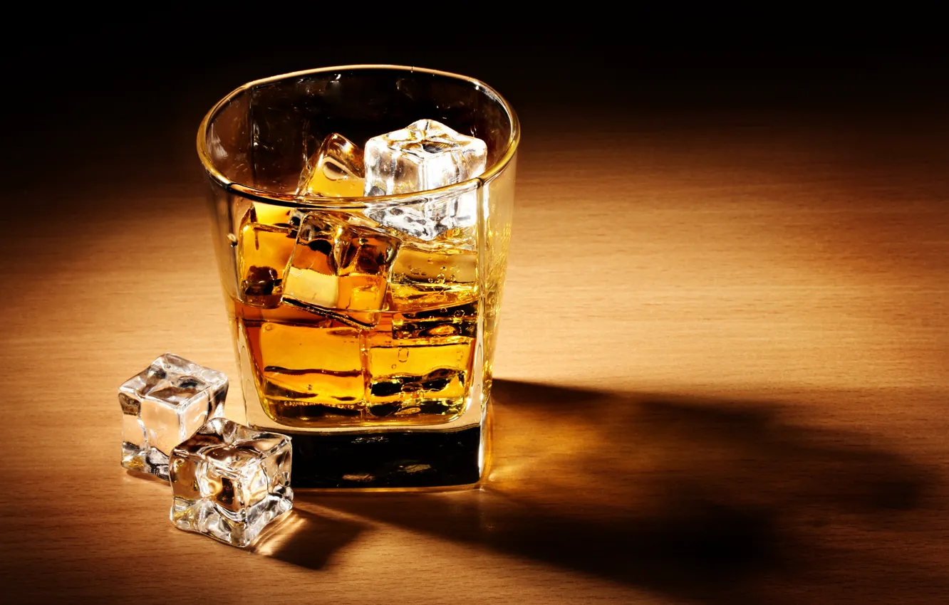 Photo wallpaper ice, table, cubes, glass, shadow, alcohol, drink, whiskey