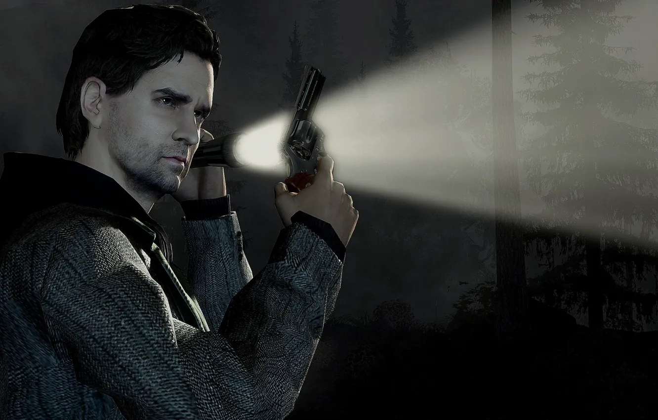 Photo wallpaper look, night, flashlight, Alan Wake, a person
