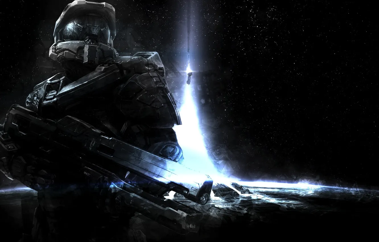 Photo wallpaper space, stars, weapons, planet, soldiers, costume, Halo 4