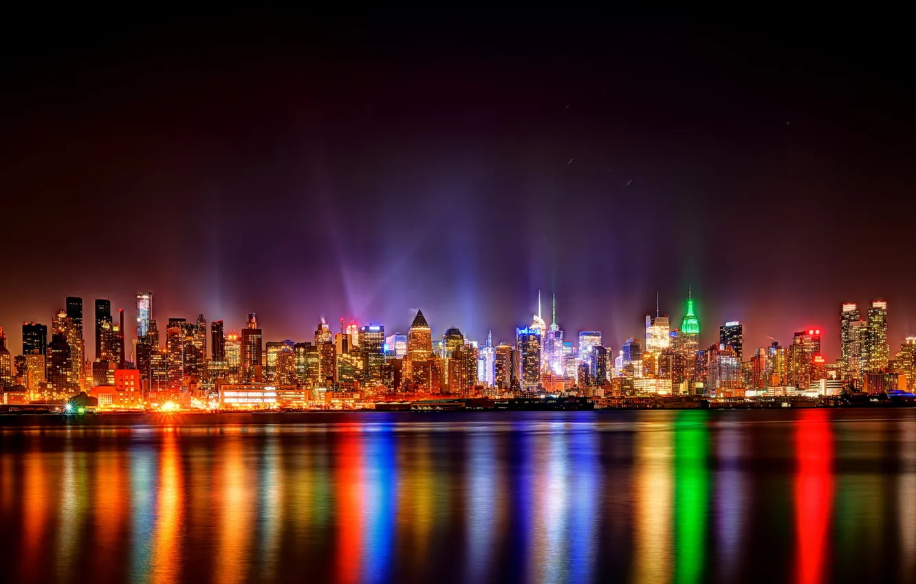 Photo wallpaper night, the city, lights, New York City