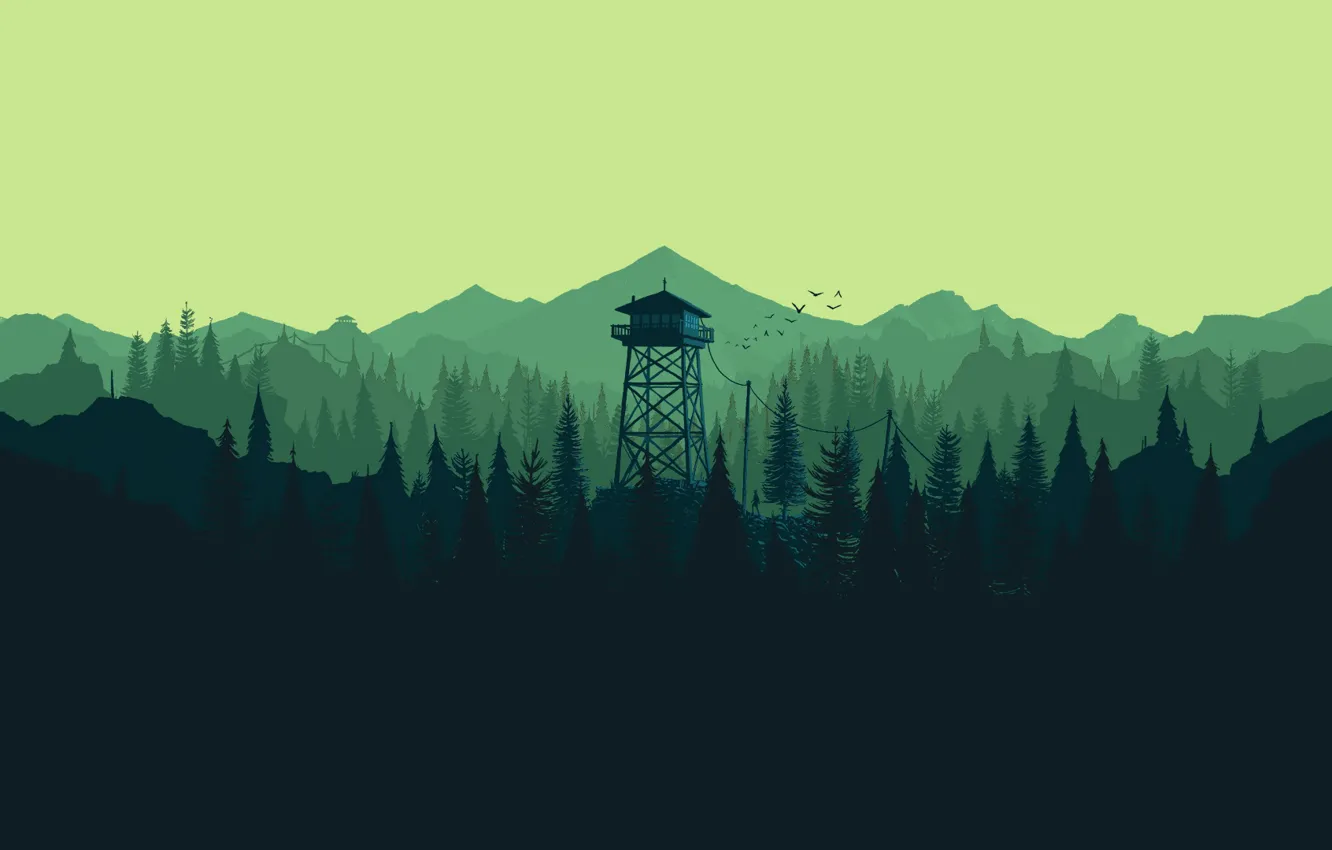 Photo wallpaper forest, landscape, mountains, hills, the game, view, the evening, tower