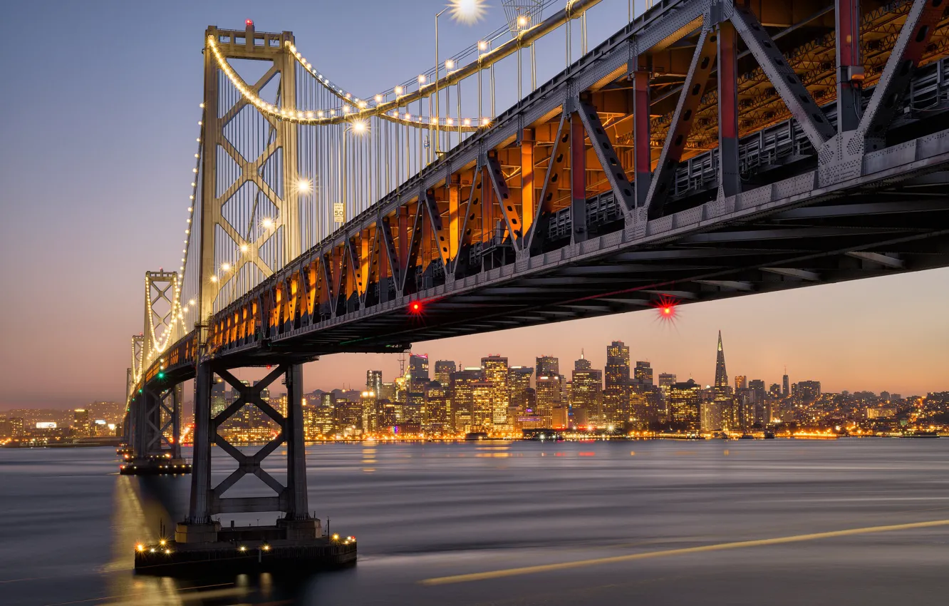 Photo wallpaper bridge, the city, lights, CA, USA, San Francisco