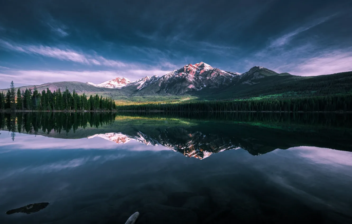 Photo wallpaper mountains, night, reflection