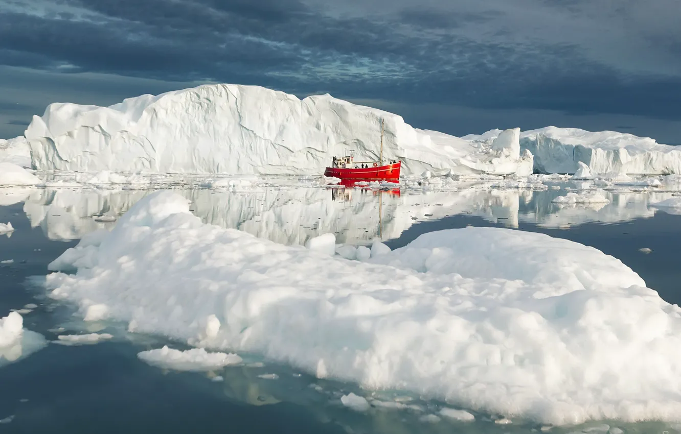 Photo wallpaper Boat, Greenland, Icebergs, Icefjord
