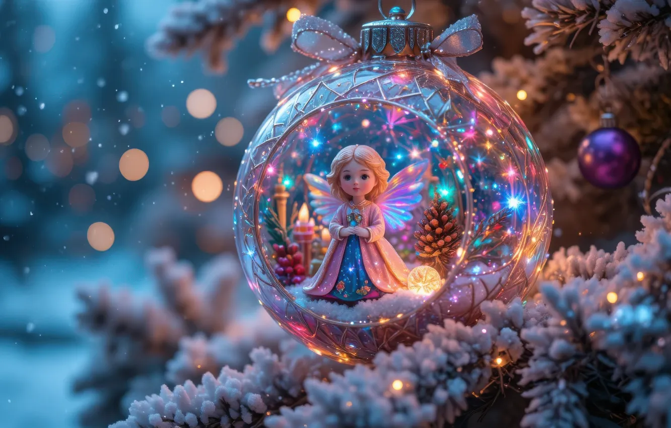 Photo wallpaper winter, frost, light, snow, branches, lights, transparent, lights