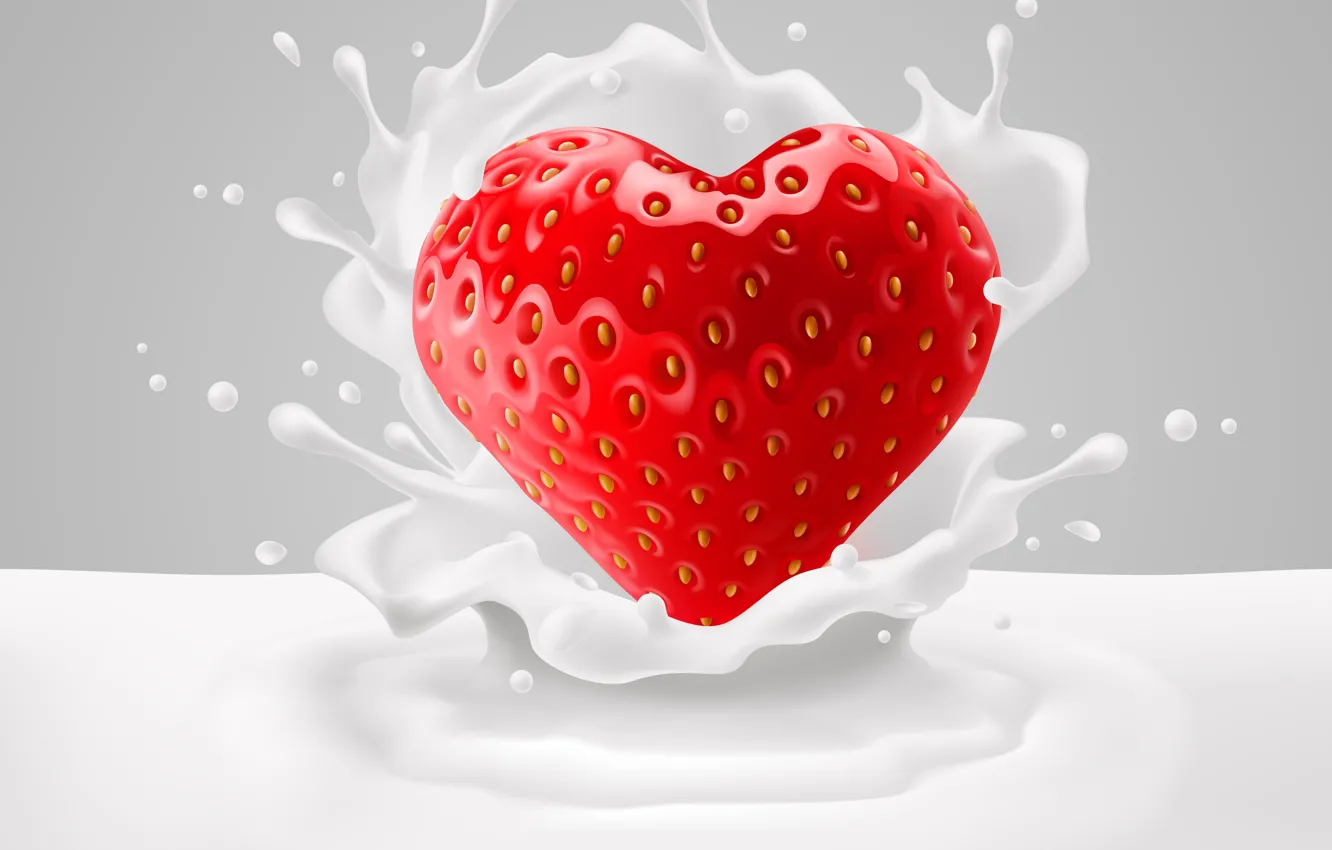 Photo wallpaper Strawberry, Milk, Squirt