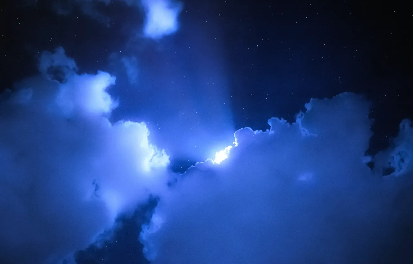 Photo wallpaper The sky, Clouds, Night, Stars, moonlight