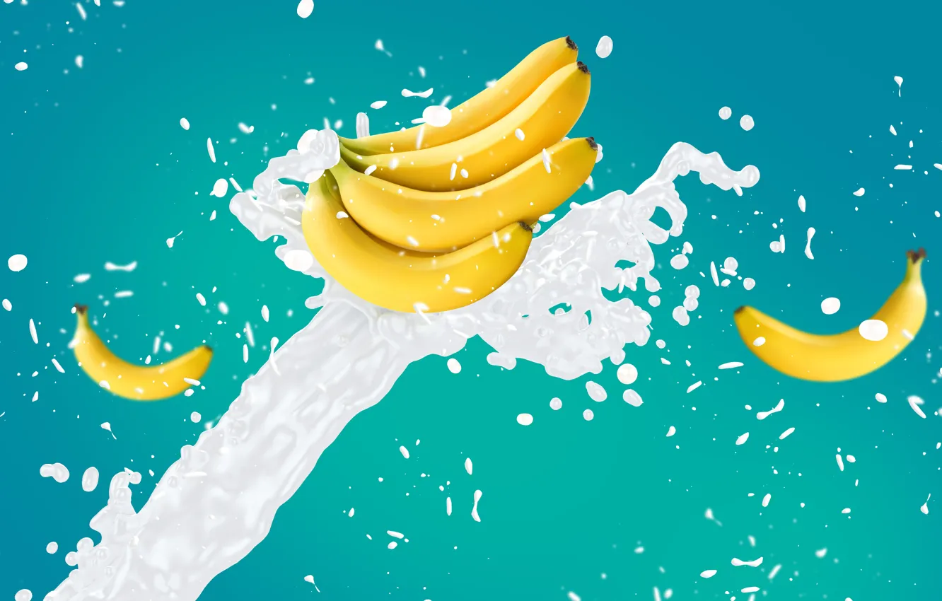 Photo wallpaper squirt, Wallpaper, splash, milk, bananas