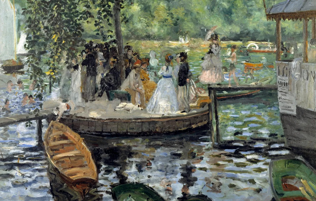 Photo wallpaper landscape, boat, picture, pier, The Grenouillere, Pierre Auguste Renoir, Pierre Auguste Renoir