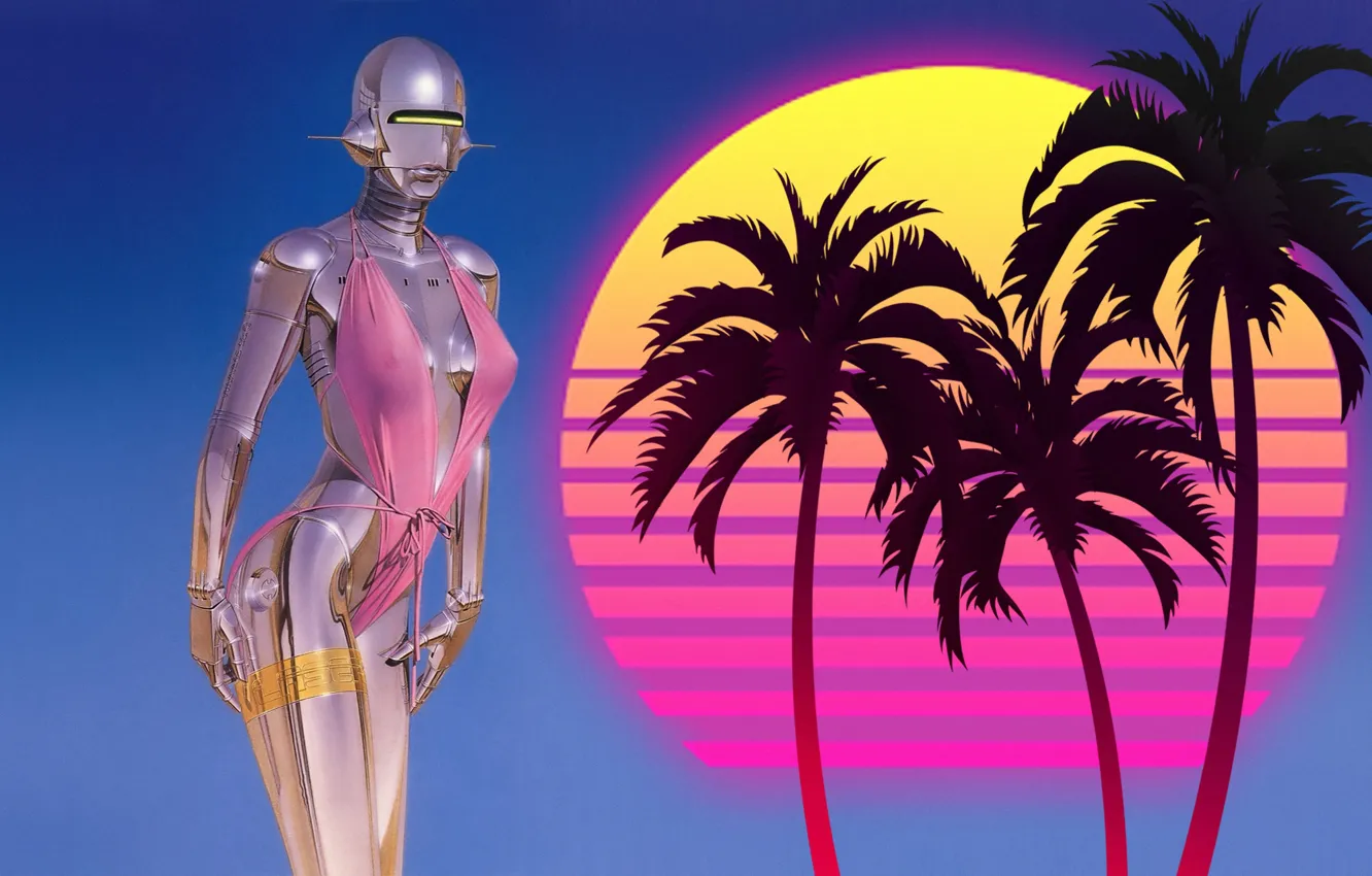 Photo wallpaper Music, Girl, 80s, Robot, 80's, Synth, Retrowave, Synthwave