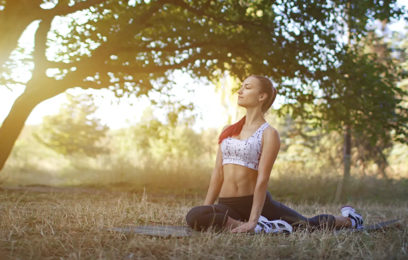 Photo wallpaper sunset, pose, yoga, outdoors
