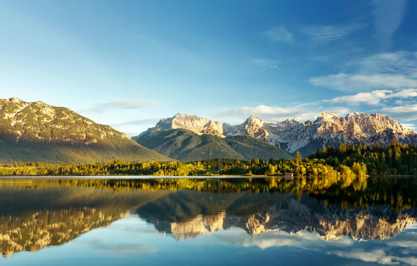 Photo wallpaper forest, landscape, mountains, lake, reflection, panorama