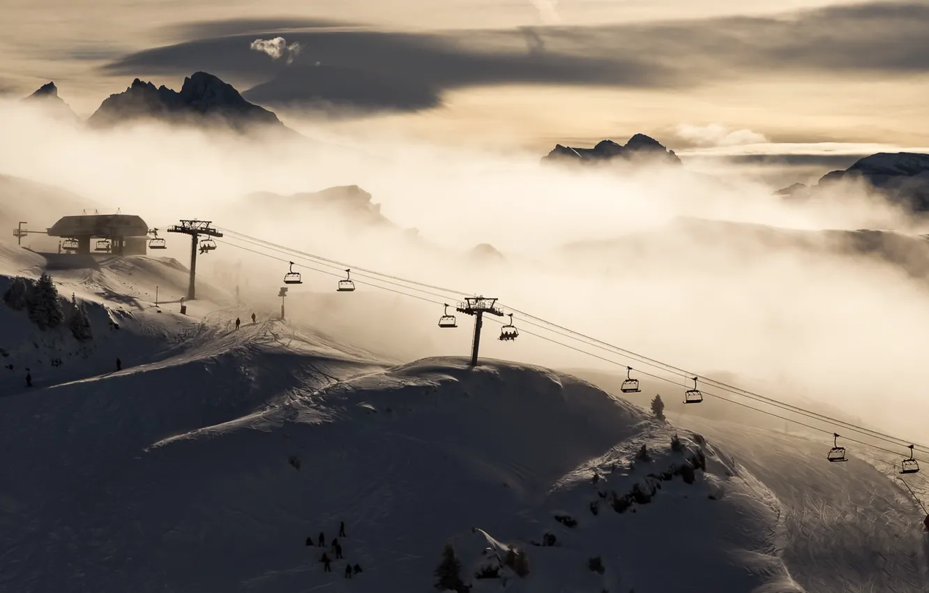 Photo wallpaper winter, mountains, France, cable car, Rhone-Alpes, Chatel