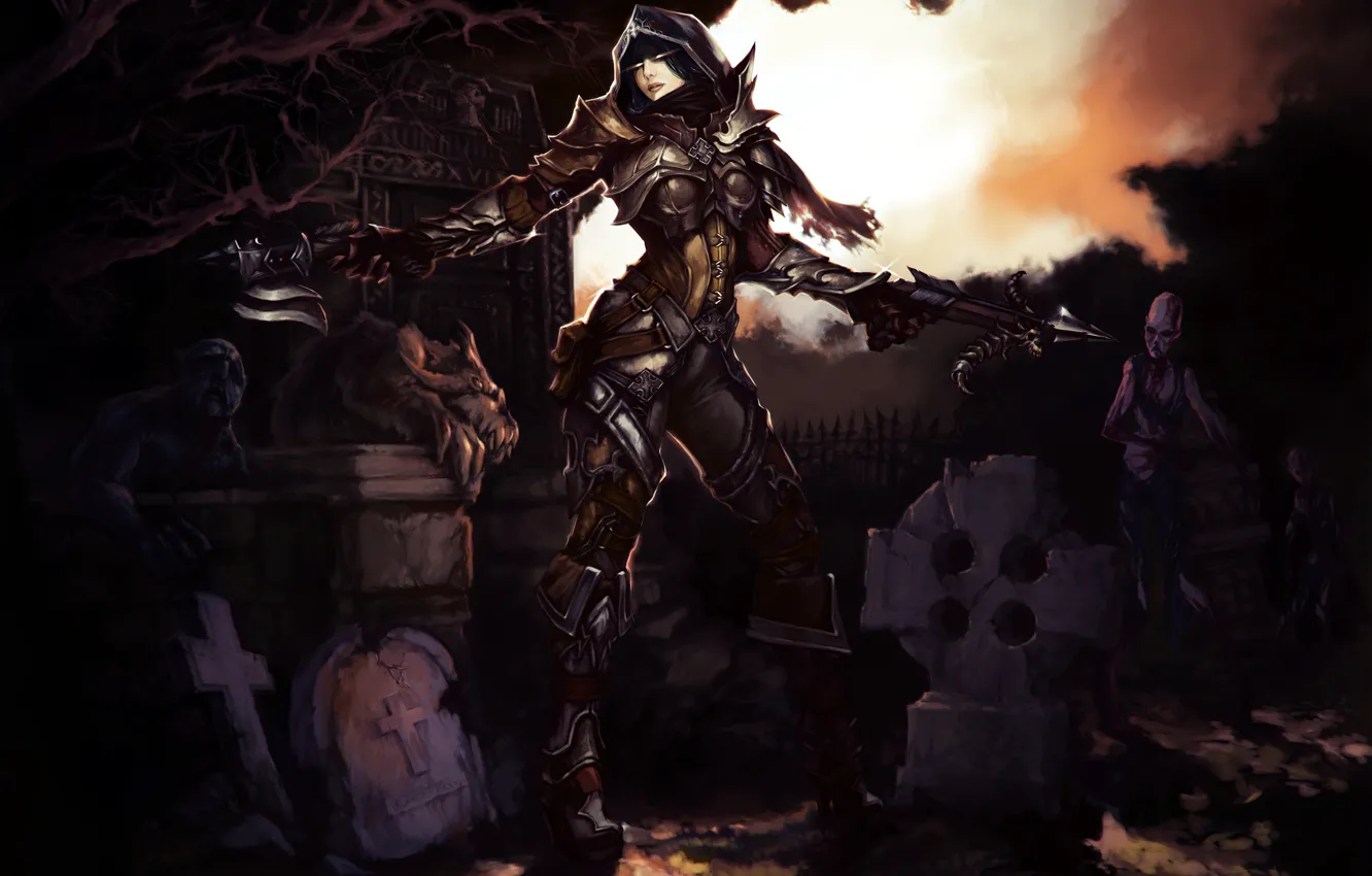 Photo wallpaper cemetery, corpses, diablo 3, crossbow, demon hunter, reaper of souls, Diablo 3: Reaper of Souls, …