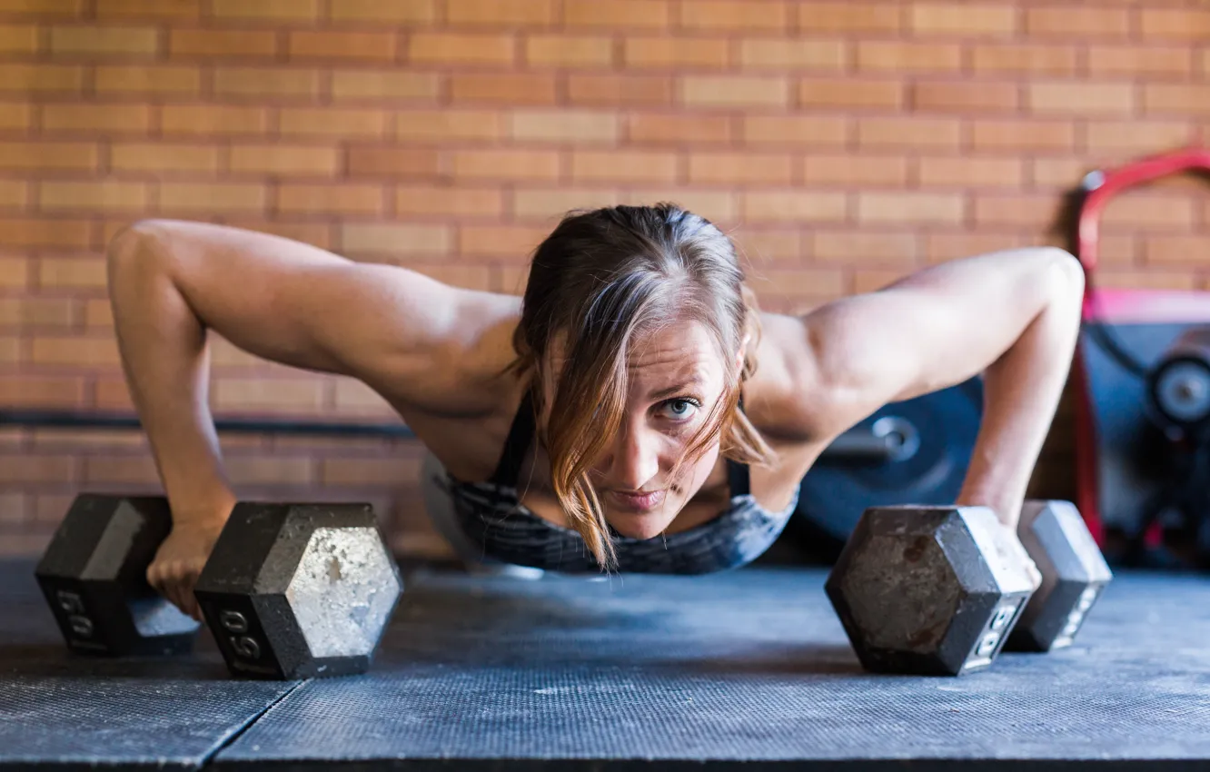 Photo wallpaper workout, gym, dumbbells, push-ups