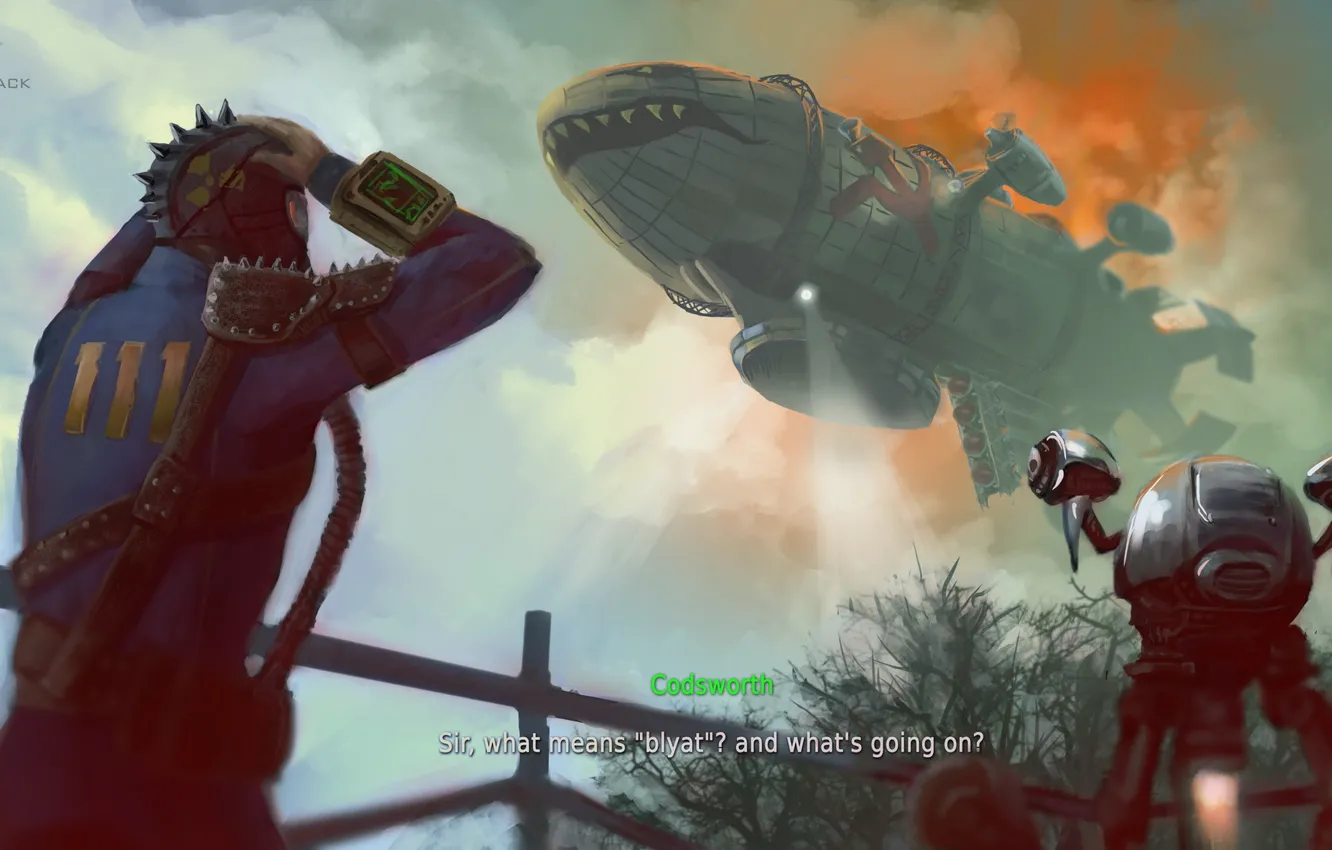 Photo wallpaper the game, robot, humor, the airship, USSR, Fallout 3