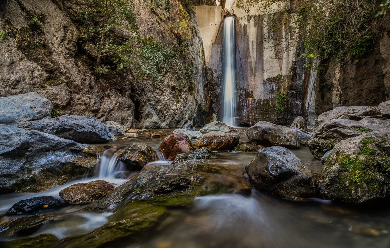 Photo wallpaper forest, rocks, waterfall, stream