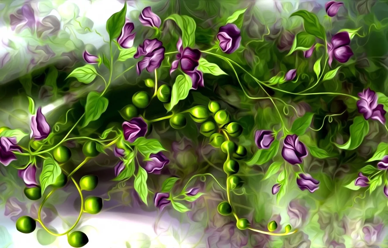 Photo wallpaper leaves, flowers, rendering, stems, plant, picture, chickpeas, hummus
