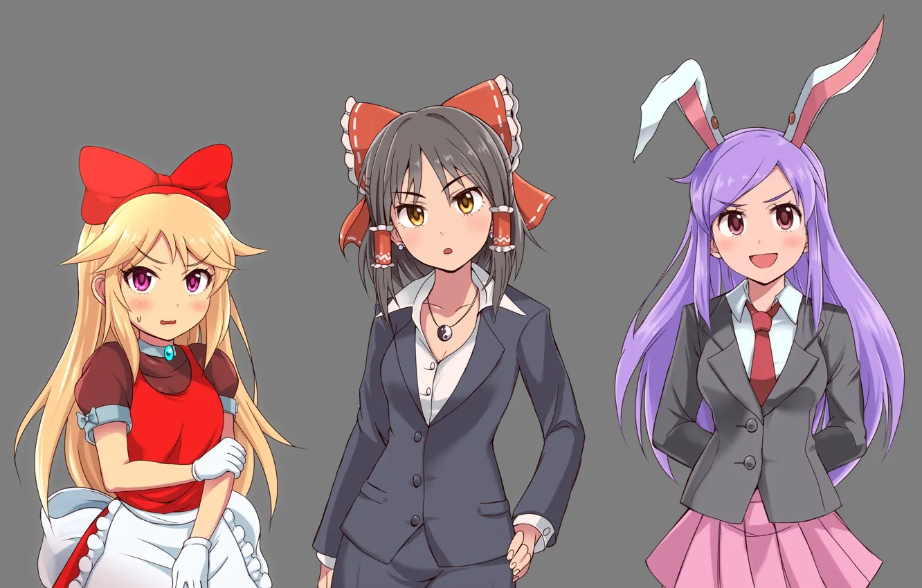 Photo wallpaper grey, background, anime, art, girl, touhou