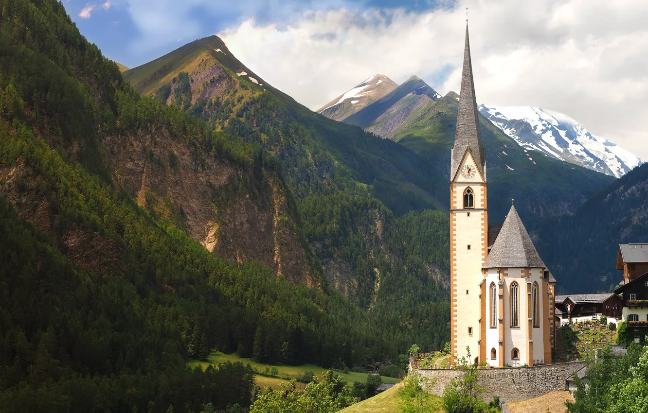 Photo wallpaper mountains, Austria, Church, Carinthia