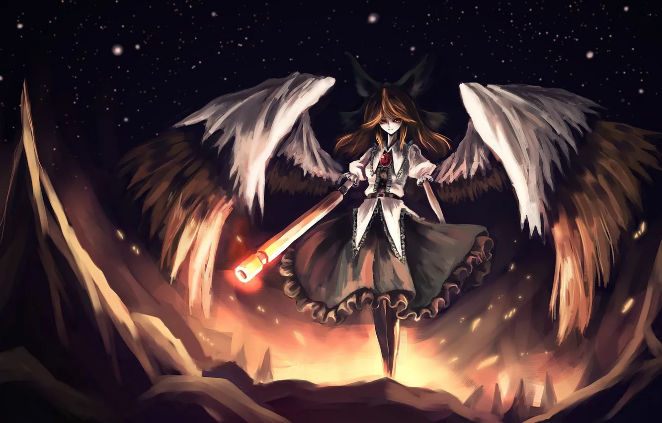 Photo wallpaper girl, magic, wings, anime, art, reiu equipment, utsuho, touhou, paseri