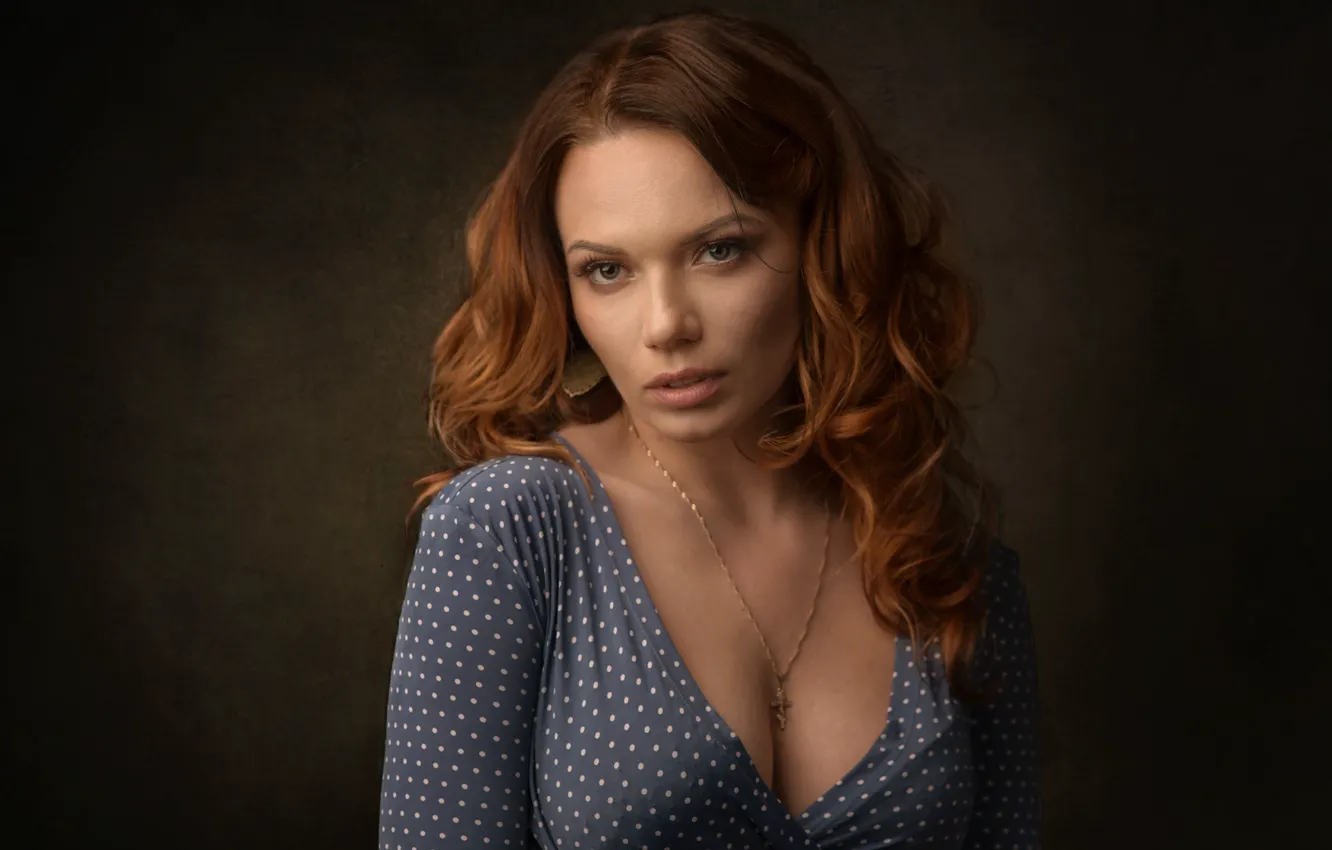 Photo wallpaper chest, look, girl, model, portrait, dress, red, sexy