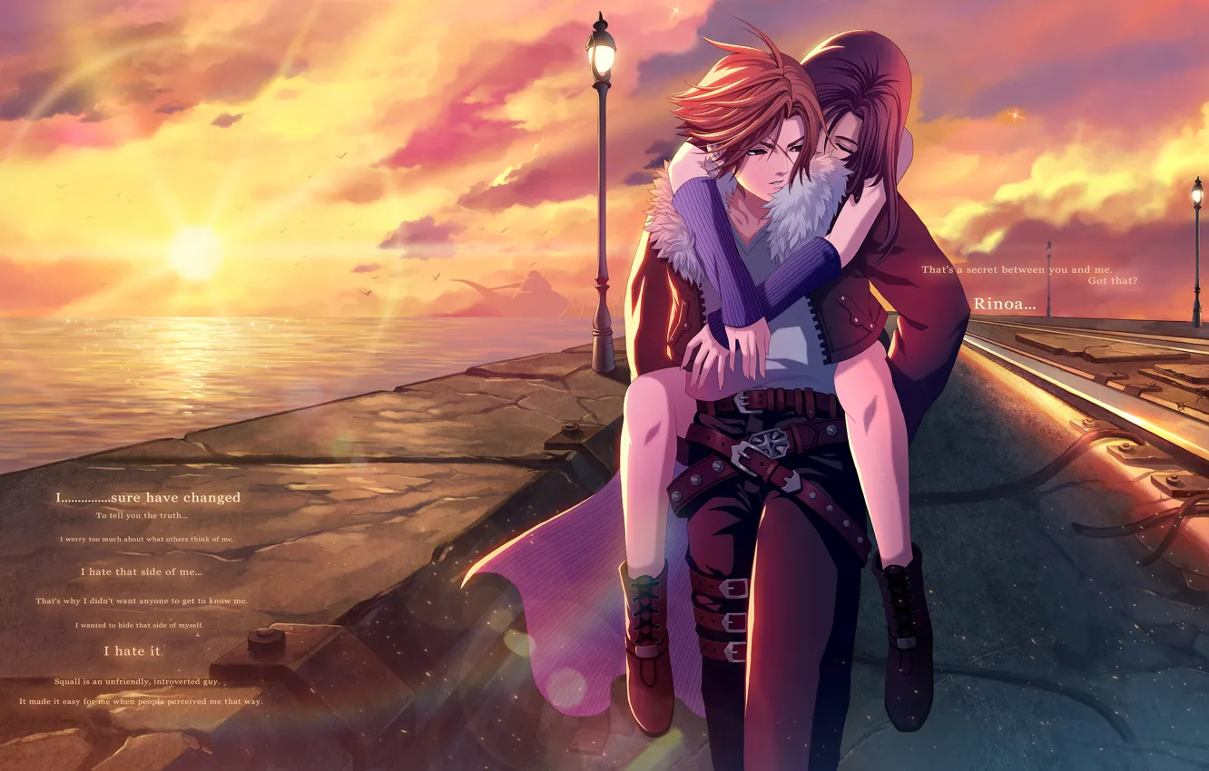 Photo wallpaper girl, sunset, guy, two, Final Fantasy VIII