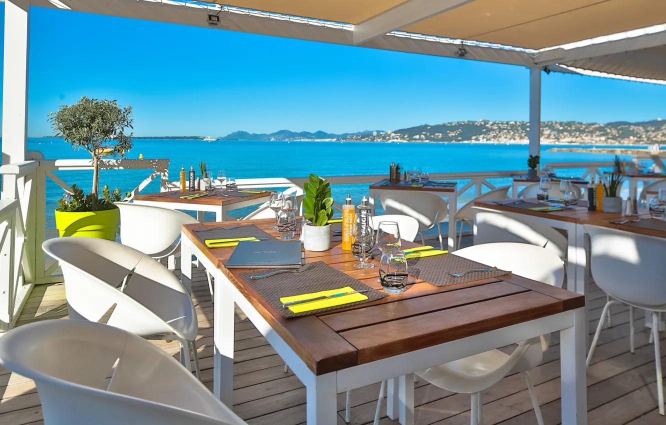 Photo wallpaper beach, sea, restaurant