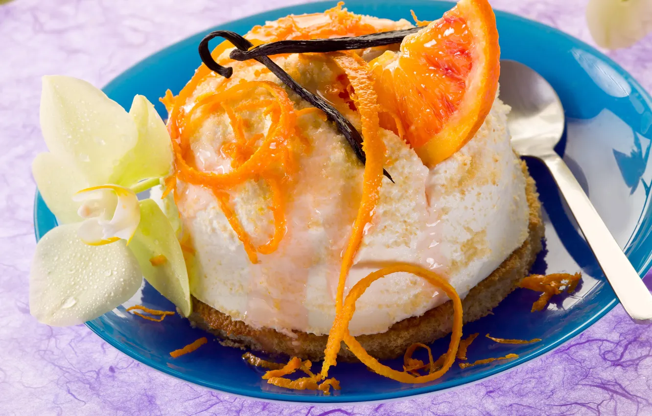 Photo wallpaper flowers, ice cream, citrus, dessert