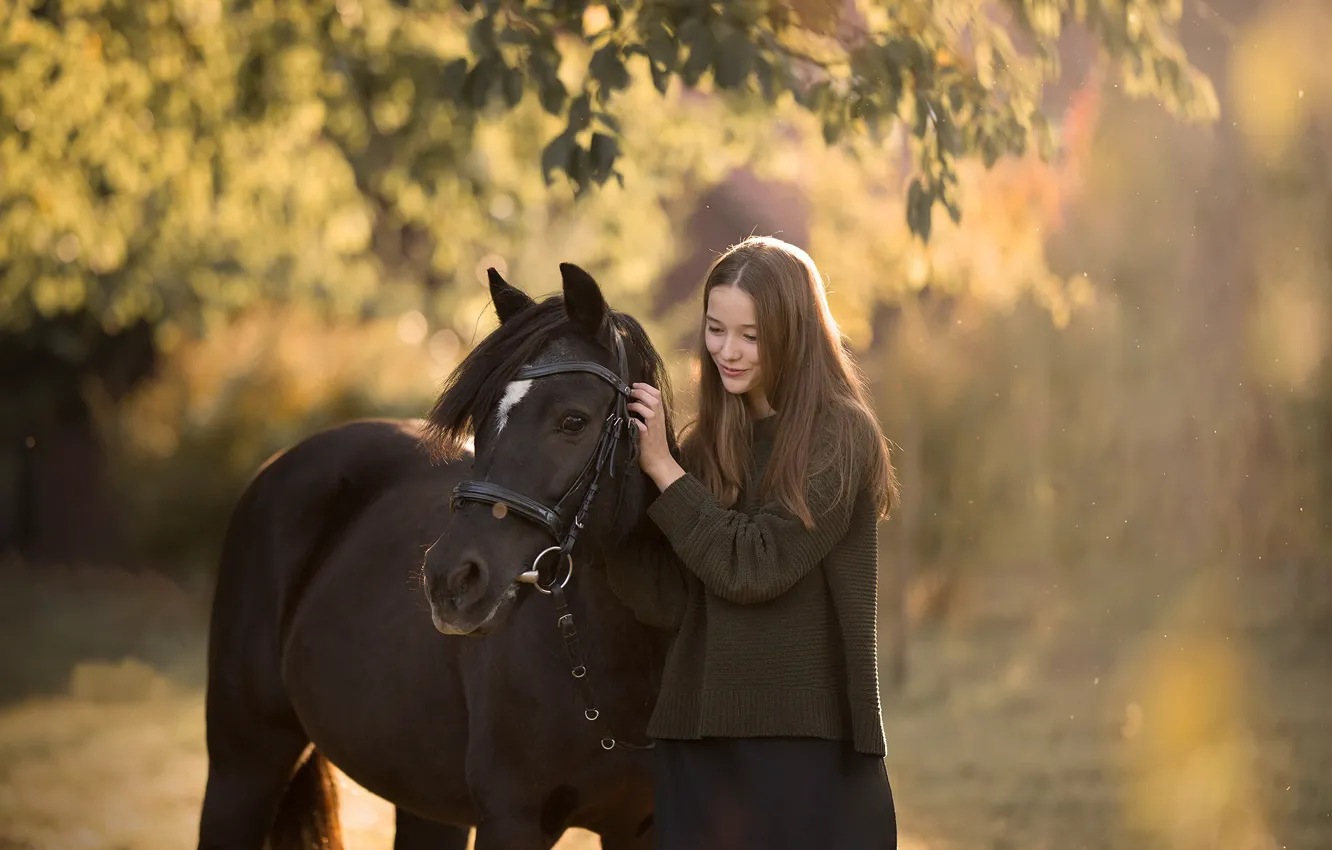 Photo wallpaper nature, girl, pony