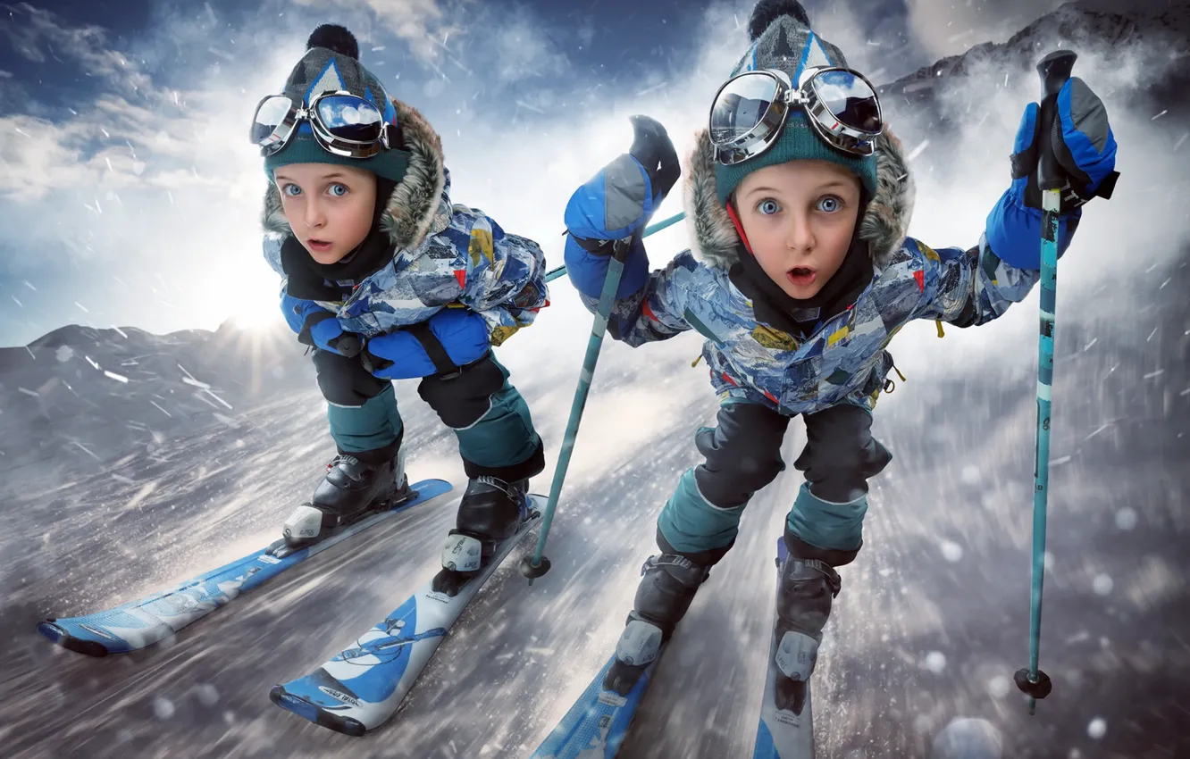 Photo wallpaper sport, girls, ski